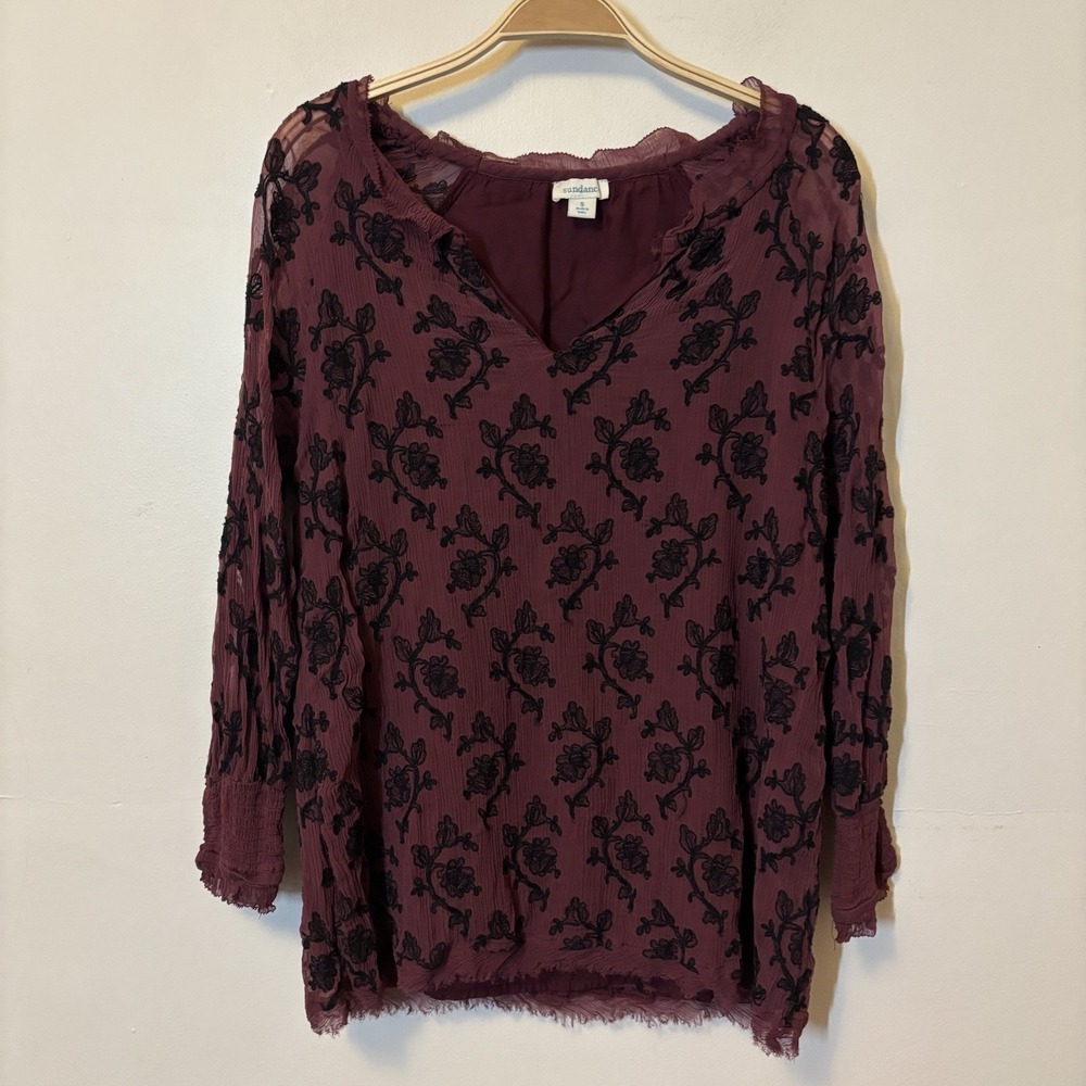 Sundance Gemma Elegance Top Blouse Embroidered S Whimsigoth Raw Hem‎ S - DESC